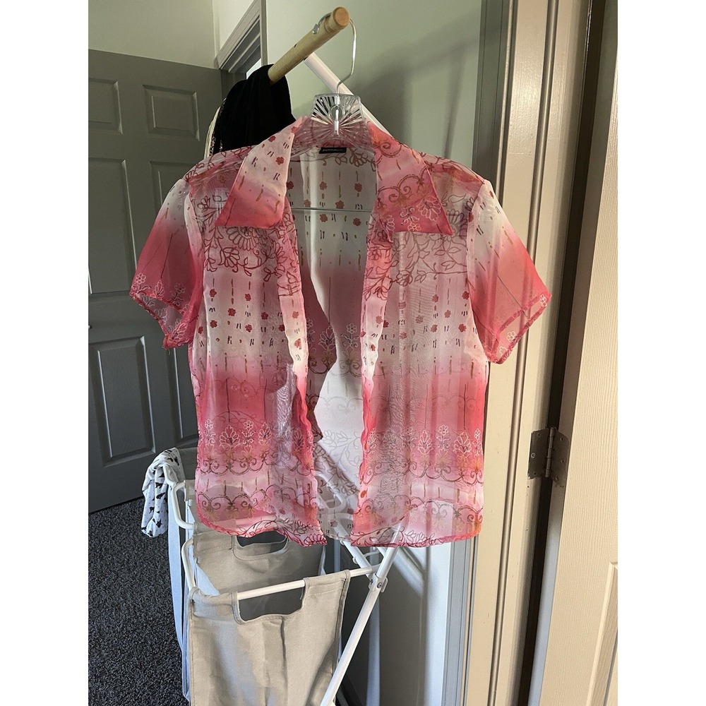 Vintage Sheer‎ Pink Blouse Spring Button Up Boho Indie Vacation